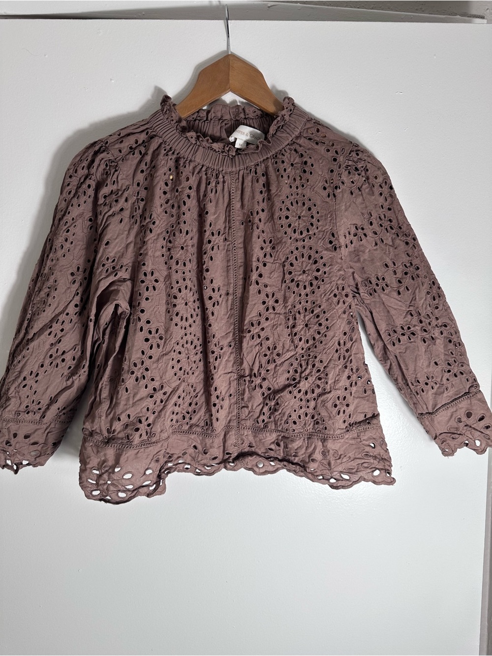 Eyelet Embroidered Blouse - Taupe cotton Jennifer & Grace